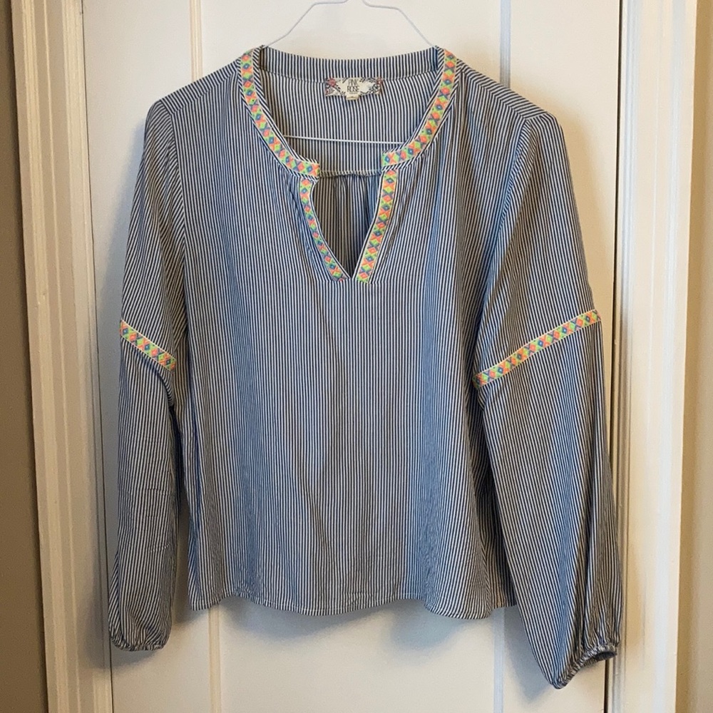 Neon Pattern Striped Peasant Top